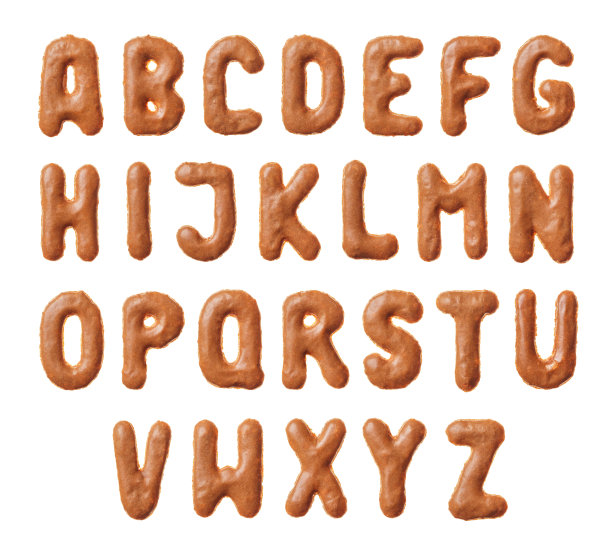由真正的饼干组成的字母，孤立在白色背景上图片下载