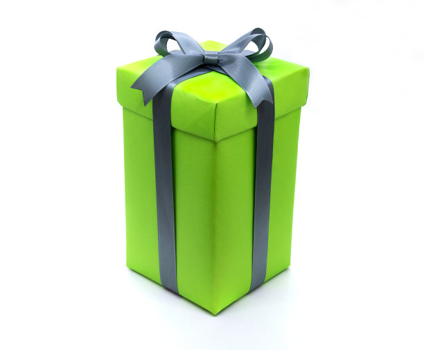 绿色礼盒与丝带孤立的白色背景图片下载