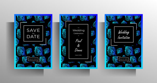 婚礼邀请模板集。图片下载