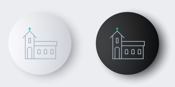 线教堂建筑图标孤立在灰色背景。基督教教堂。宗教的教堂。色彩斑斓的轮廓的概念。向量图片下载