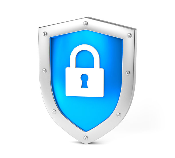 蓝盾和金锁。双重保护，隐私的信息或数据。孤立的白色背景与剪辑路径。三维渲染图片下载