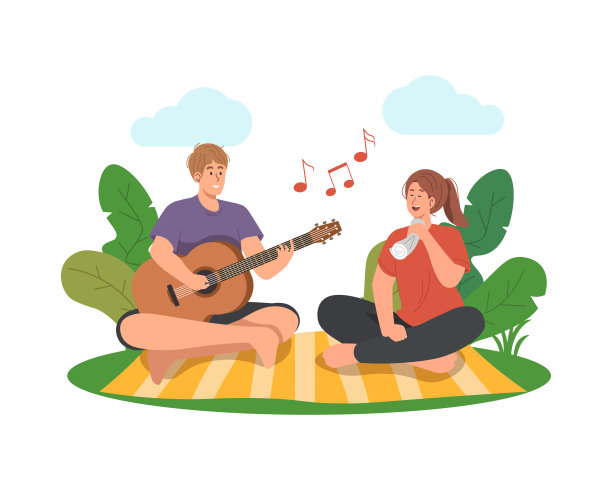 人们在公园里弹吉他图片下载