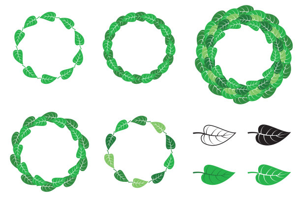 用绿叶做成的花环。矢量平面插图孤立在白色背景。图片下载