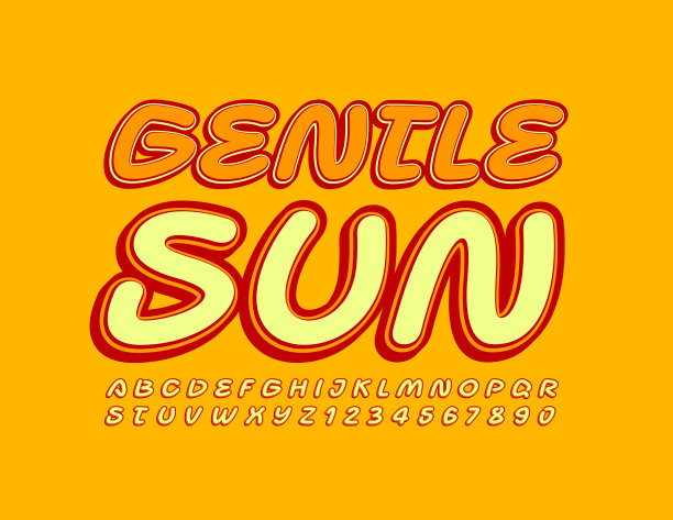 向量可爱的徽章温柔的太阳。时髦的字母和数字集图片下载