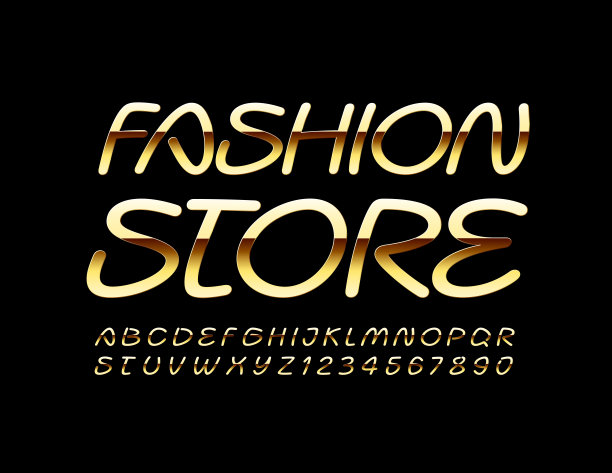 矢量现代标志时尚商店与手写黄金字母和数字图片下载