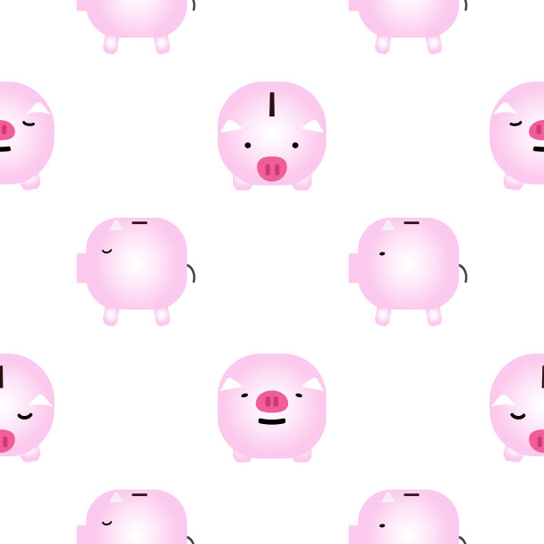 猪银行卡通重复图案和无缝矢量图片下载