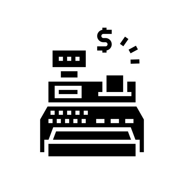 收银机超市工具字形图标矢量插图图片下载