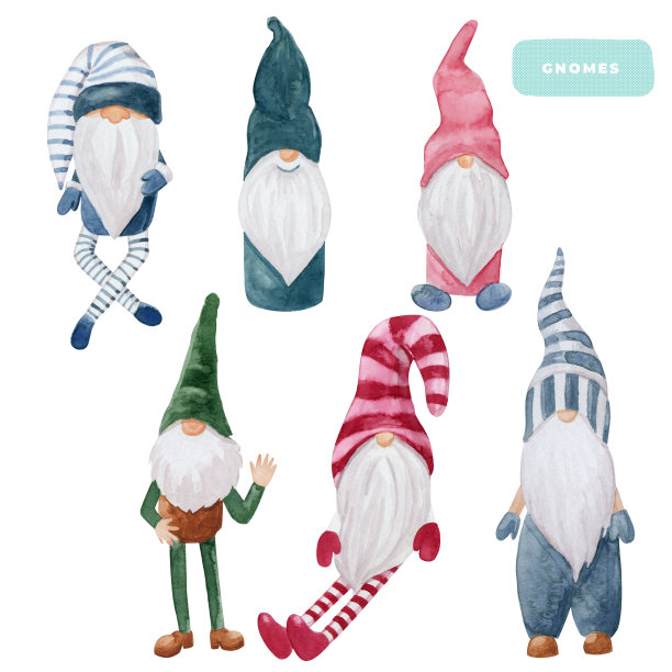 斯堪的纳维亚地精水彩收集孤立的白色背景。图片下载