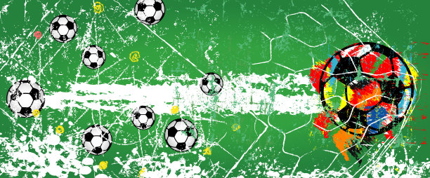 足球或足球插图与足球和球场，超级垃圾摇滚风格，矢量全景格式图片下载