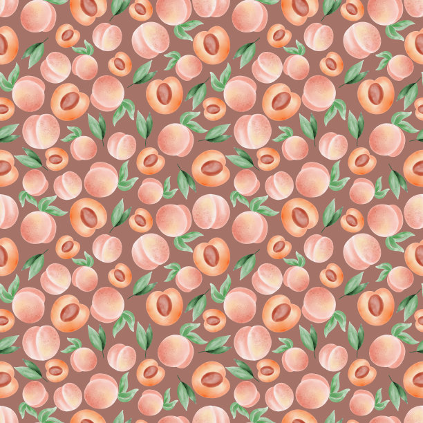 水彩无缝杏和桃子图案上的白色背景。水彩插图图片下载