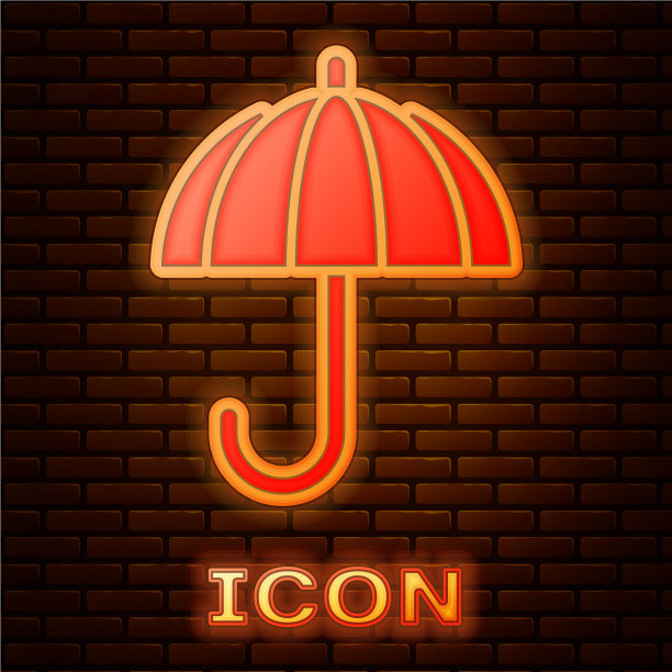 发光的霓虹灯经典优雅的打开伞图标图片下载