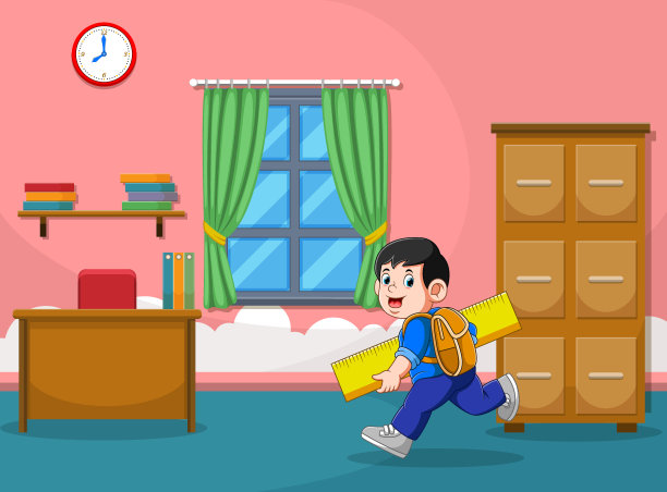 男孩跑着，拿着那把黄色的大尺子图片下载