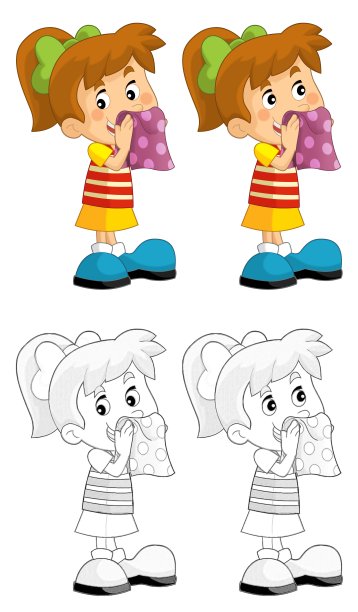 卡通素描女孩洗在白色的背景-插图图片下载