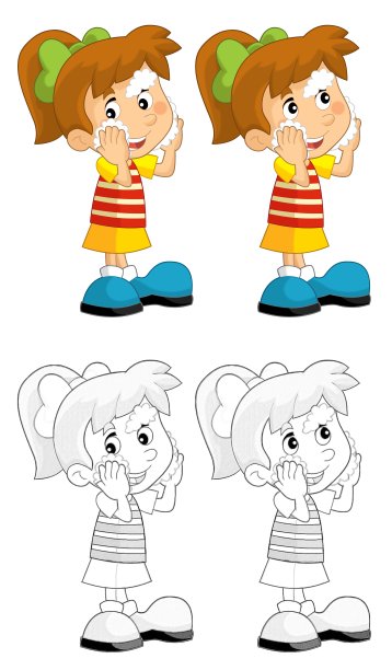 卡通素描女孩洗在白色的背景-插图图片下载