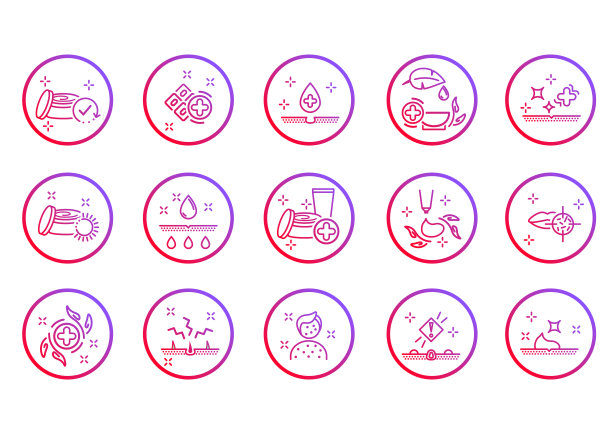 皮肤病学图标设置，尼泊金化学公式图标。皮肤护理。简单孤立的图标。图片下载