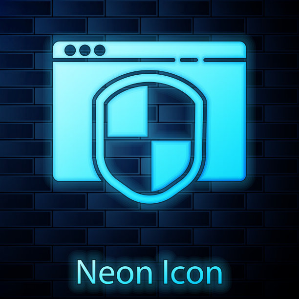 发光的霓虹灯浏览器与盾牌图标隔离图片下载