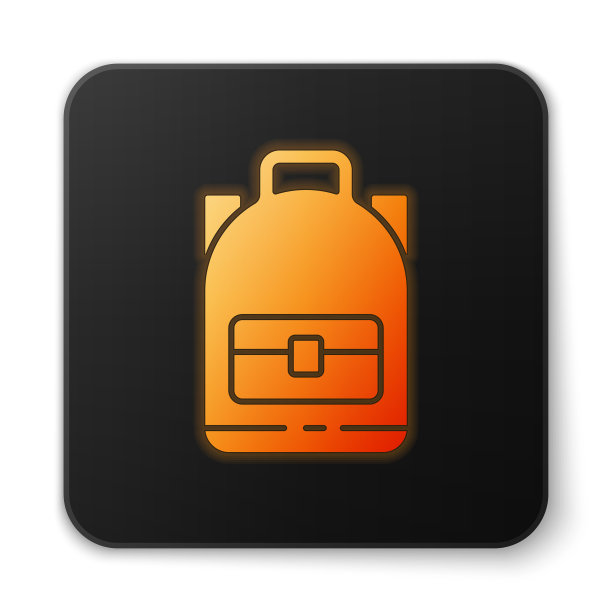 橙色发光的霓虹灯徒步背包图标孤立图片下载