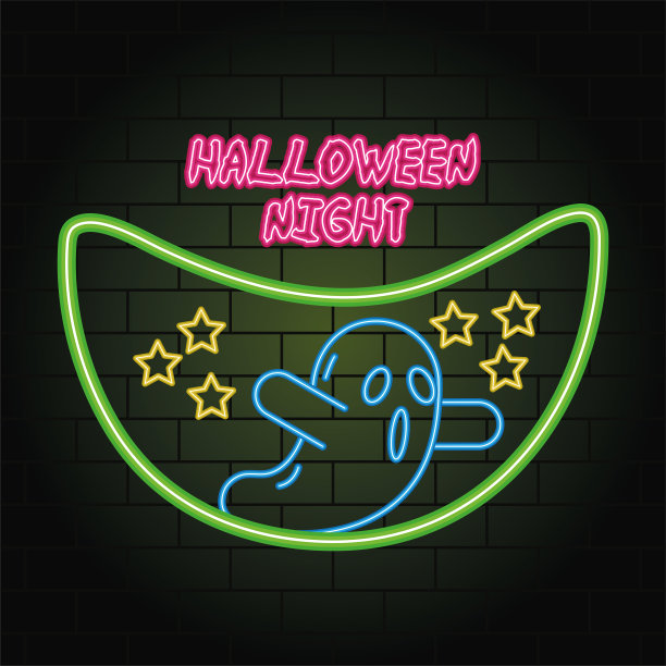 万圣节之夜的霓虹灯鬼魅和星星图片下载