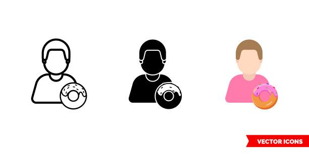 甜食的牙齿图标三种类型的颜色，黑白，轮廓。孤立向量符号符号图片下载