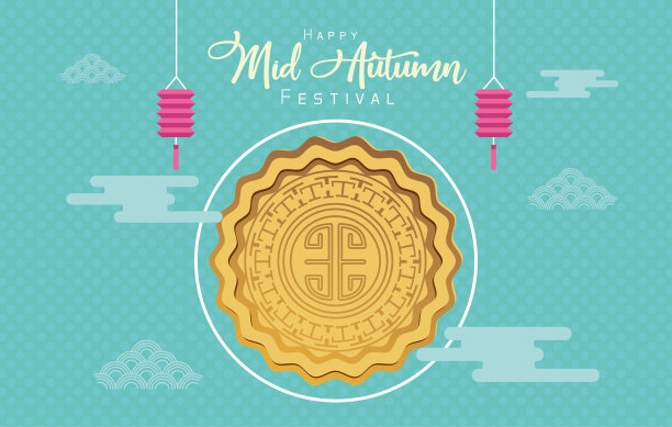 镶有金色花边和灯笼的中秋庆祝卡片图片下载