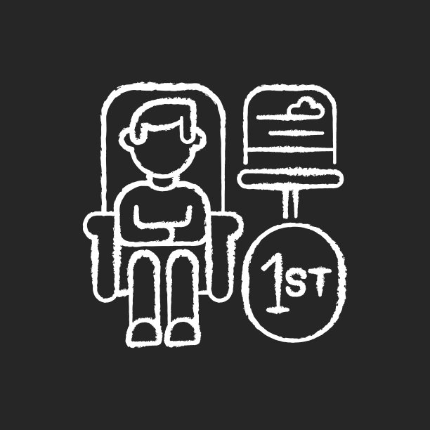 头等舱旅行粉笔白色图标在黑色背景图片下载