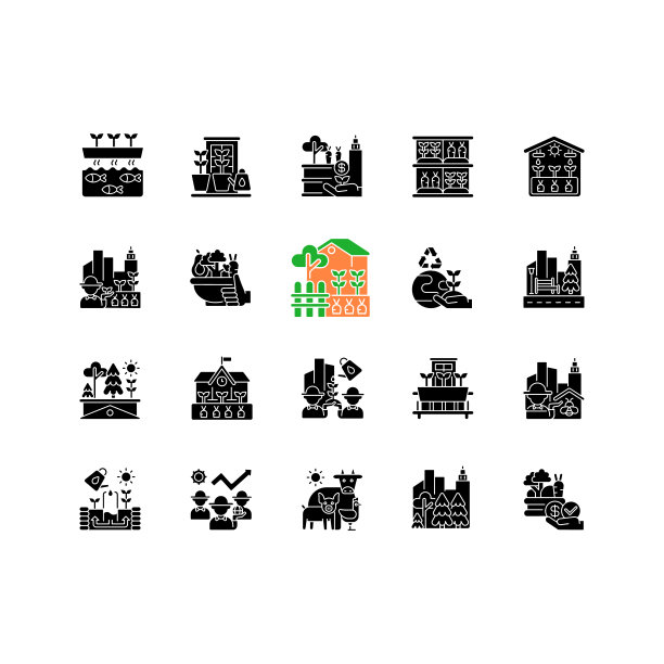 城市农业黑色象形文字图标设置在白色的空间图片下载