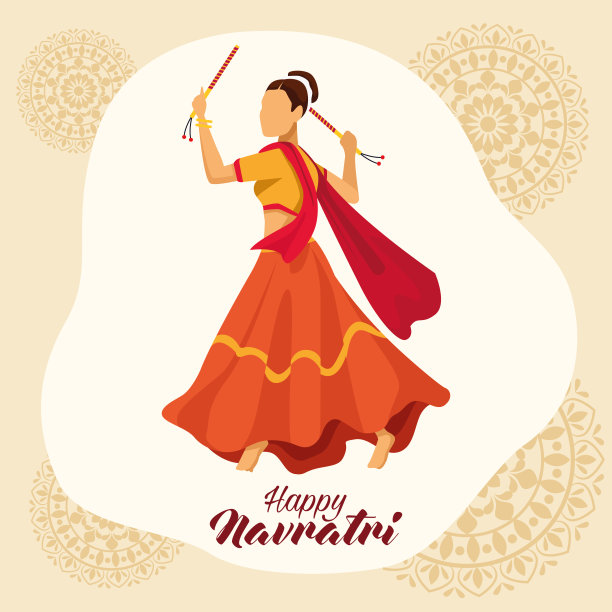 和女舞者一起庆祝navratri节日快乐图片下载