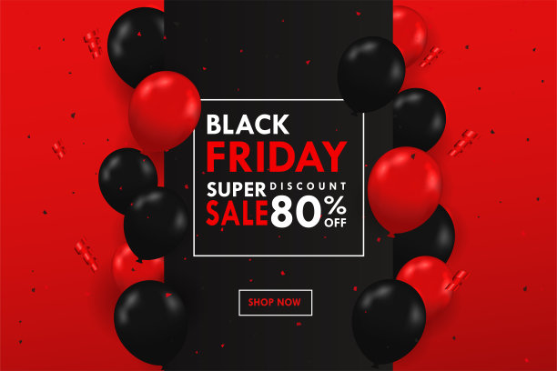 黑色和红色的气球漂浮在文本框的一边黑色星期五促销节日特别。图片下载