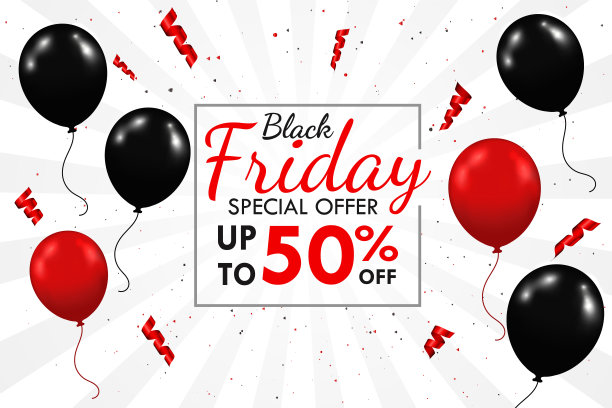 黑色和红色气球漂浮与黑色星期五促销文本框在周末图片下载