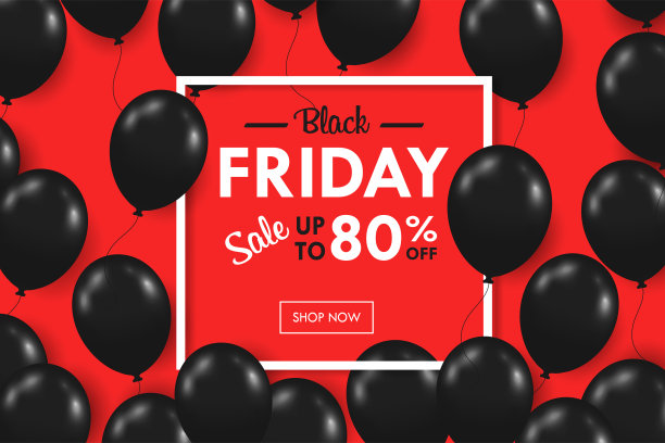 许多闪亮的黑色气球漂浮着。周末促销黑色星期五的红色背景文本框架图片下载