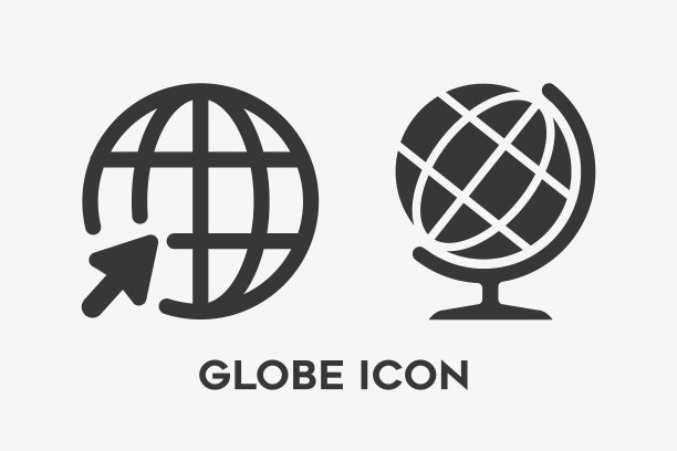 简单的一套地球仪图标矢量插图。图片下载