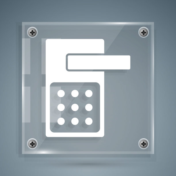 白色数字门锁与无线技术解锁图标隔离在灰色背景。门把手的迹象。安全智能家居。方形玻璃面板。向量图片下载