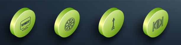 设置等距指针狂野西部，旧木制车轮，交叉箭头和轿车门图标。向量图片下载