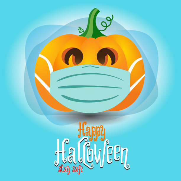 一个南瓜戴着口罩以防冠状病毒感染。图片下载