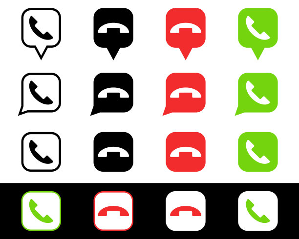 手机图标。聊天气泡图标。向量孤立的元素。黑、绿、红三色按键。股票向量。每股收益10图片下载
