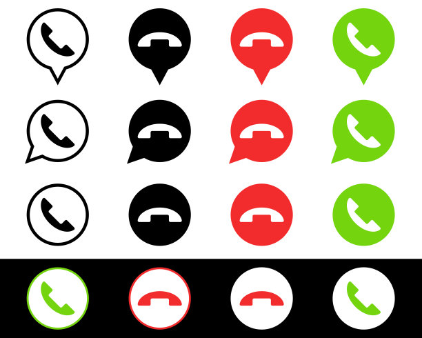 手机图标。聊天气泡图标。向量孤立的元素。黑、绿、红三色按键。股票向量。每股收益10图片下载