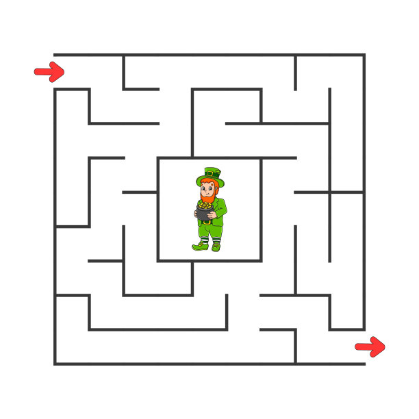 方形迷宫。孩子们的游戏。儿童益智游戏。卡通人物。迷宫难题。彩色矢量插图。找到正确的道路。逻辑和空间思维的发展。图片下载