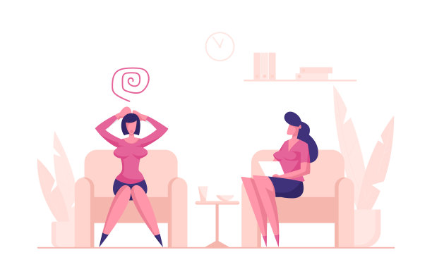 沮丧的女性客户角色坐在沙发上图片下载