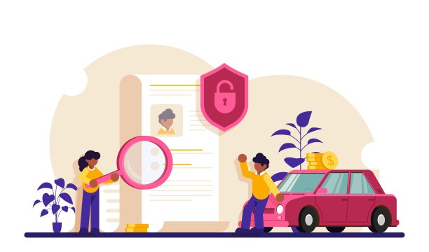 文档检查的概念。角色达成协议。拿着证件的人就站在车旁边。现代平面插图。图片下载