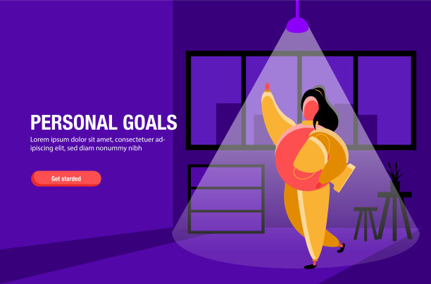 在办公室的插画中，聚光灯下的女人拿着奖杯图片下载