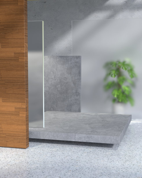 具有阳光和叶影的现代产品展示平台。“n图片下载