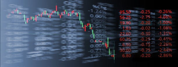 红跌市场交易股票指数数字与蓝黑数字技术光线旗帜业务背景图片下载