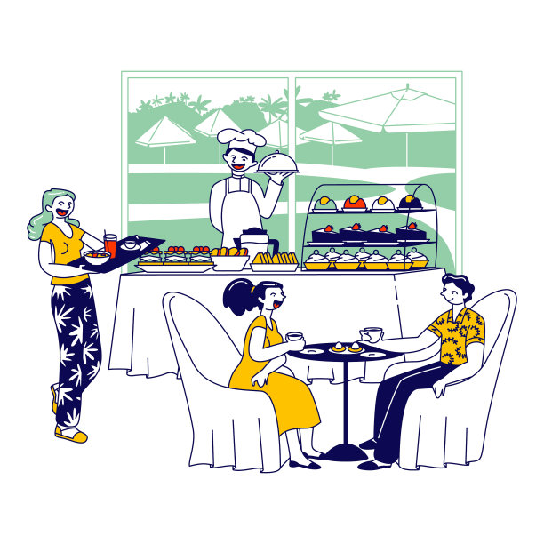 酒店工作人员为吃早餐的人提供服务图片下载