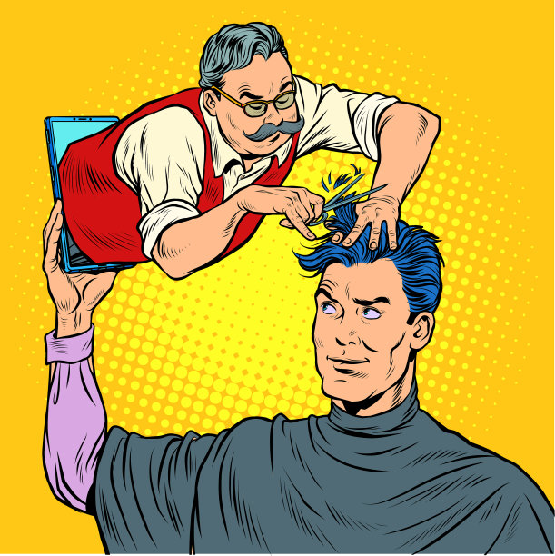 远程在线工作帮助一个男性理发师做一个图片下载