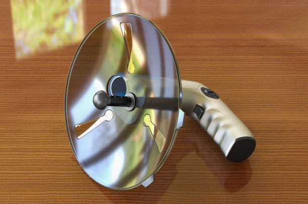 木桌上的抛物面麦克风，3D渲染图片下载