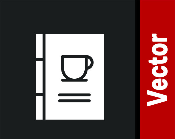 白色咖啡书图标孤立在黑色图片下载