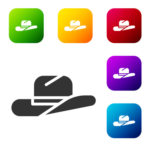 黑色西部牛仔帽图标孤立在白色图片下载