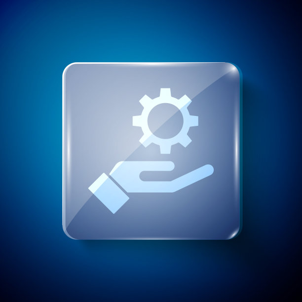 白色设置在手图标孤立在蓝色图片下载