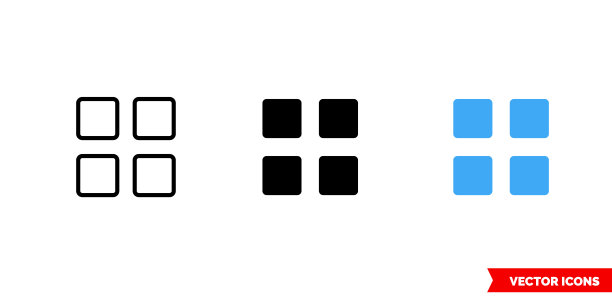 缩略图图标有三种颜色、黑白、轮廓。孤立向量符号符号图片下载