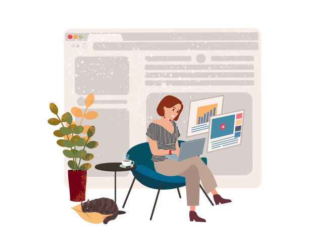 女孩自由职业者在隔离在家工作图片下载